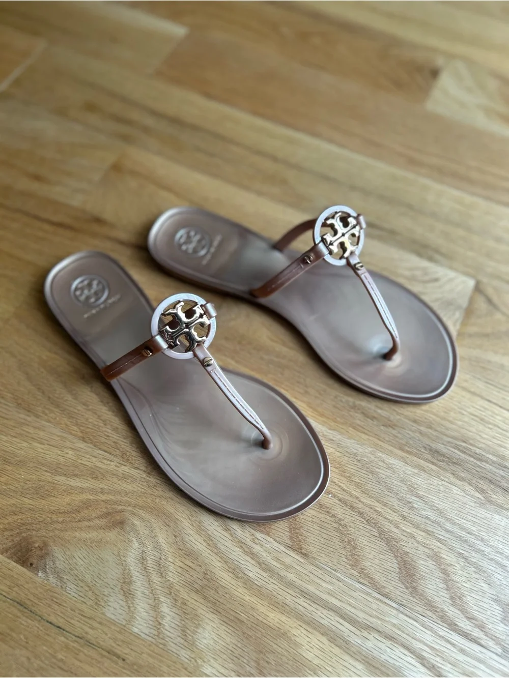 Tory Burch Muted Pink with Gold Emblem Thong Sandals